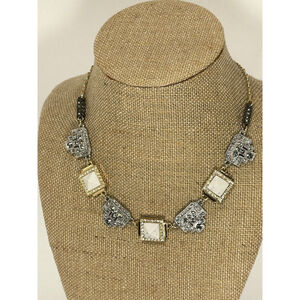 Nordstrom Sequin Brand Signed Necklace Multi Metal Tone, Rhinestones, Geometric